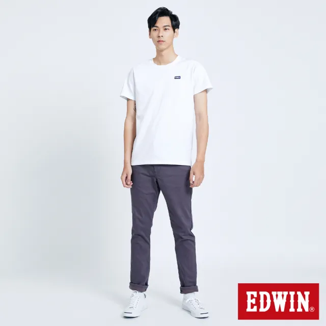 【EDWIN】男裝 EDGE皮邊雙袋窄管牛仔褲(灰色)
