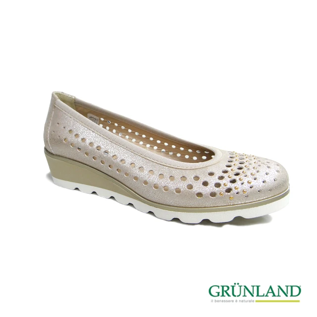 【GRUNLAND】義大利超輕優雅楔形厚底淑女鞋 珍珠粉(義大利進口健康舒適鞋)