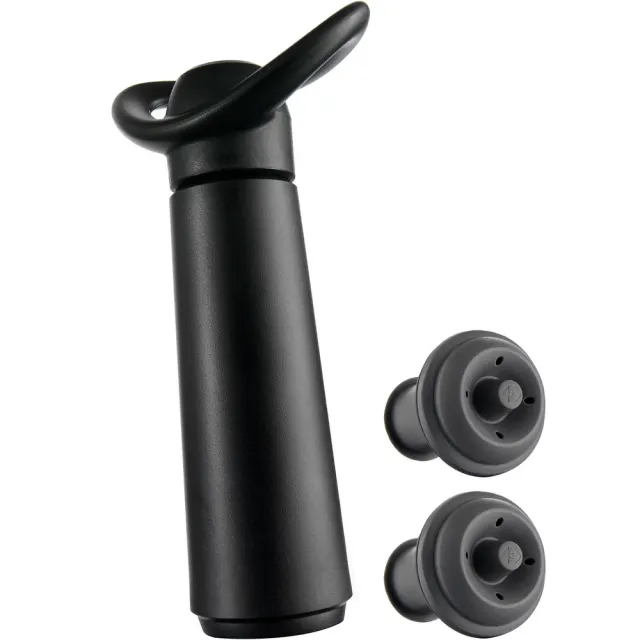 【VACU VIN】荷蘭 抽真空器+瓶塞2入 黑 / 紅酒塞 真空瓶塞 保鮮瓶塞 葡萄酒塞