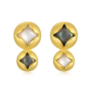 【點睛品】黑白貝母 時尚黃金貝母耳環(一對)