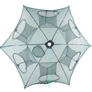 【格琳生活館】6孔折疊式捕魚籠 傘狀捕漁網(一拉一按輕鬆開合)