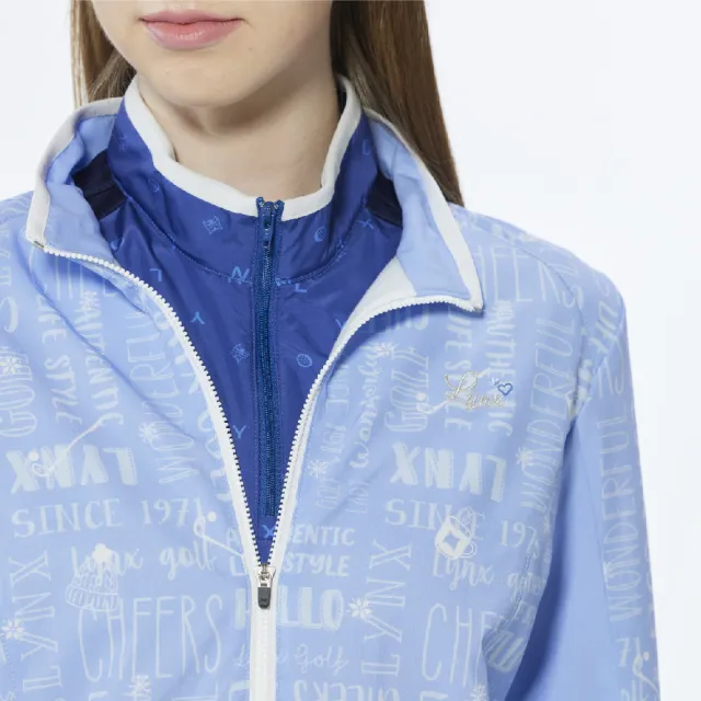 【Lynx Golf】女款吸排功能TRICOT刷毛Lynx字樣印花長袖外套(藍色)