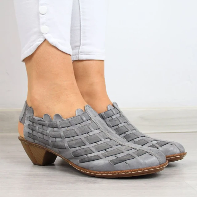 【Taroko】民族編織皮革時尚粗跟休閒涼鞋(4色可選)