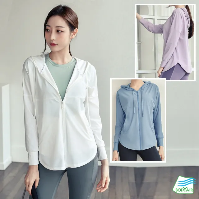 【BODYAIR】輕彈俏皮遮陽連帽罩衫外套(瑜珈.運動.慢跑.透氣.舞蹈.運動外套)