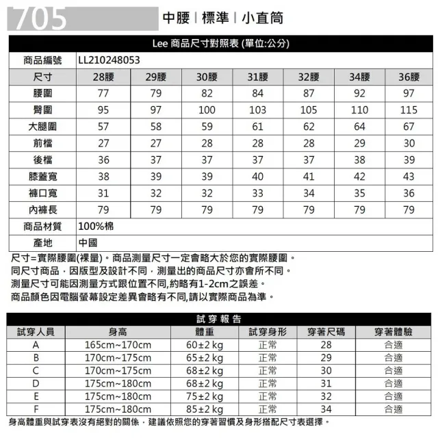 【Lee 官方旗艦】男裝 牛仔褲 / 705 中腰標準小直筒 中藍洗水 / Urban Riders 系列(LL210242051)