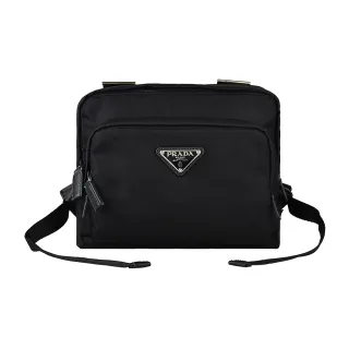 【PRADA 普拉達】PRADA TESSUTO MONTAGN三角鐵牌LOGO背心式尼龍拉鍊戰術胸背包(黑)