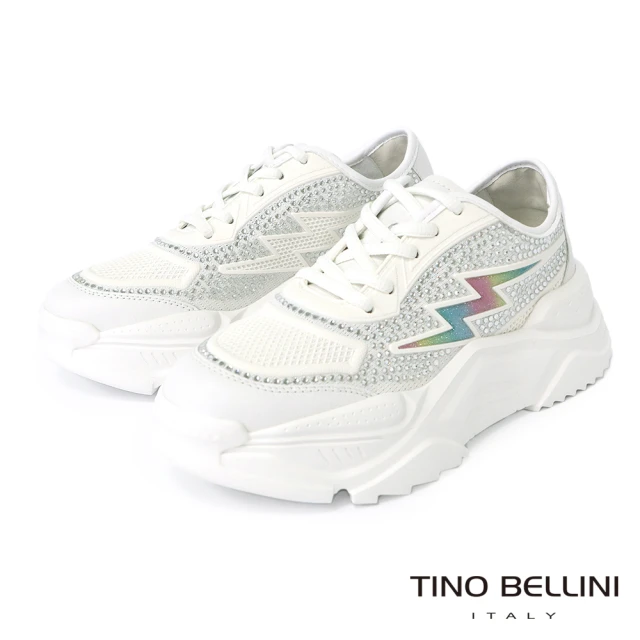 TINO BELLINI 貝里尼 玩美潮流亮鑽流線造型厚底老爹休閒運動鞋LB0V0001(白)