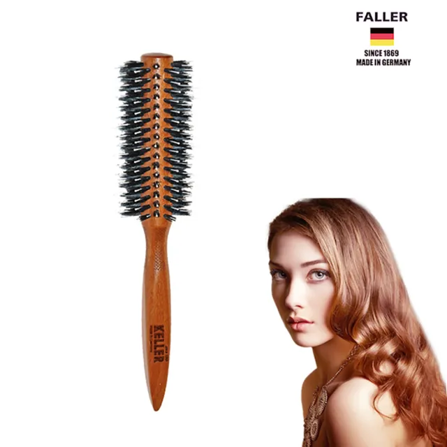 【FALLER 芙樂】德國製櫸木黑豚鬃圓珠熱塑梳捲髮梳54MM(捲髮梳/梳頭造型美容/雙11)