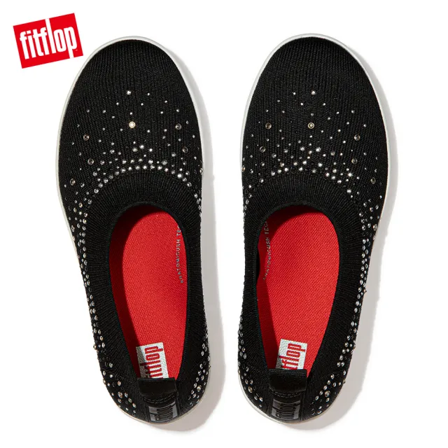 【FitFlop】UBERKNIT OMBRE CRYSTAL BALLERINAS 易穿脫舒適休閒娃娃鞋-女(黑色)