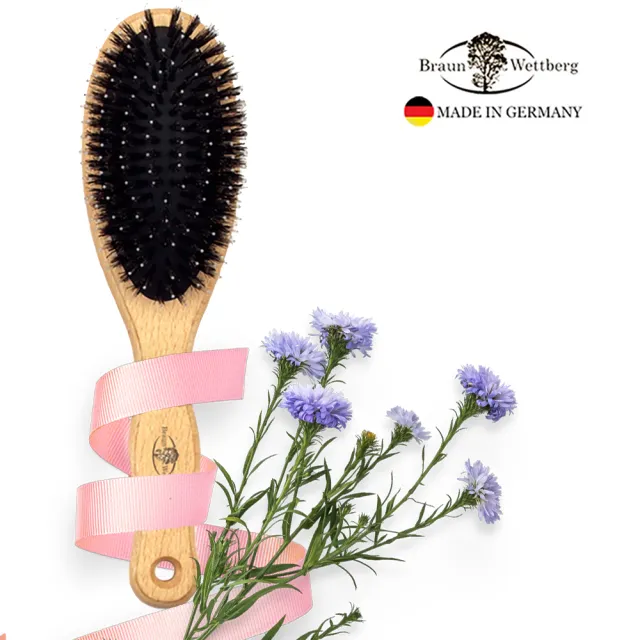 【BRAUN WETTBURG 珀薇】德國製 好好握圓形豚鬃纖維氣墊好按摩梳(氣墊好按摩梳/梳頭按摩美容/雙11)
