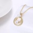【Aphrodite 愛芙晶鑽】璀璨美鑽圓環珍珠造型項鍊(黃金色)