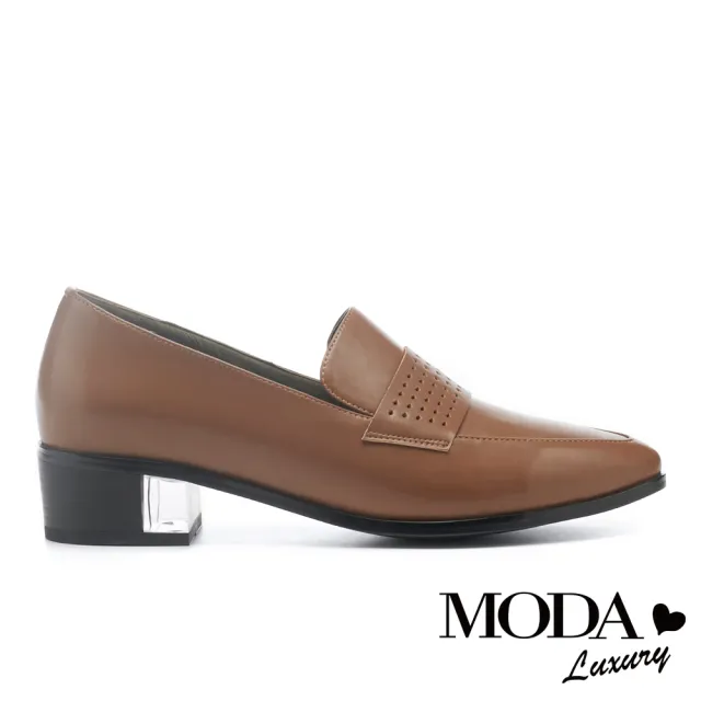 【MODA Luxury】時尚沖孔透明造型跟尖頭樂福高跟鞋(咖)