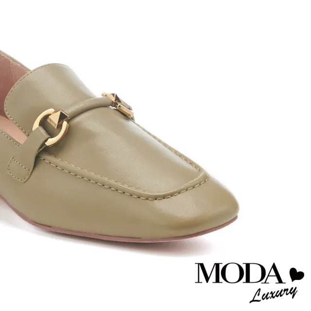 【MODA Luxury】韓系質感造型鼓帶牛皮樂福低跟鞋(綠)