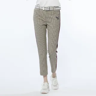 【Lynx Golf】女款經典百搭格紋側邊配布褲耳D型環設計窄管九分褲(深卡其色)
