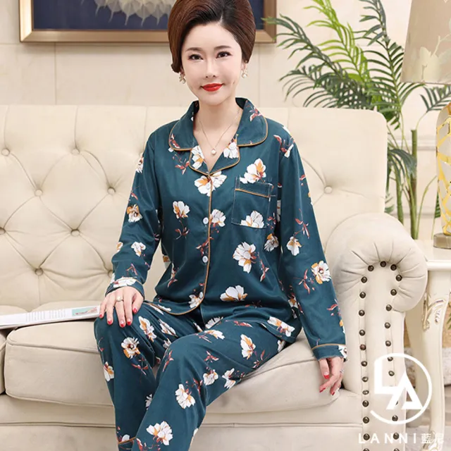【藍尼居家】現貨 媽媽系列-牛奶滑順花漾居家服(長袖睡衣/兩件式睡衣/居家服/售完不補)