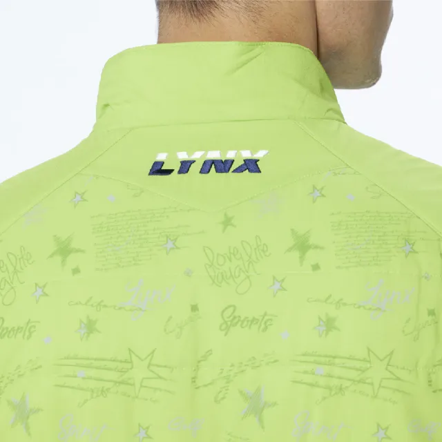 【Lynx Golf】男款吸排功能滿版星空印花鋪棉內刷毛無袖背心(黃綠色)