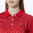 【Lynx Golf】女款吸濕排汗網眼材質滿版小愛心印花長袖POLO衫/高爾夫球衫(紅色)