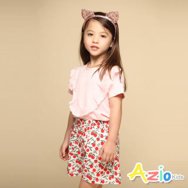【Azio Kids 美國派】女童 上衣 V字蕾絲造型短袖上衣T恤(粉)