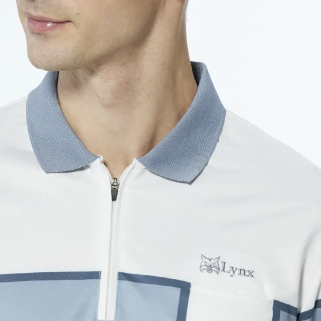 【Lynx Golf】男款合身版內刷毛遠紅外線保暖造型胸袋款長袖立領POLO衫/高爾夫球衫(白色)