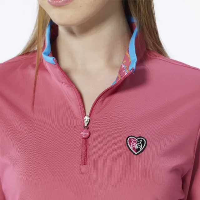 【Lynx Golf】女款遠紅外線保暖內刷毛彩色植絨LOGO長袖立領POLO衫/高爾夫球衫(紅色)