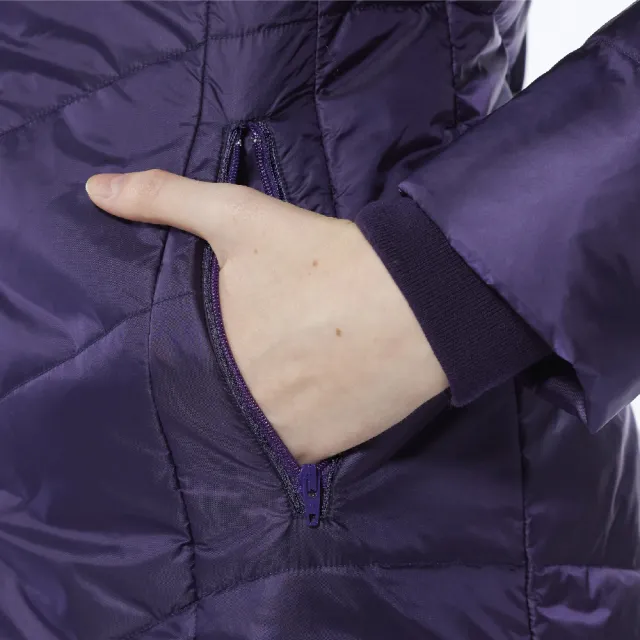 【Lynx Golf】女款長版防風保暖潑水鋪棉款素面壓線長袖可拆式連帽外套(深紫色)