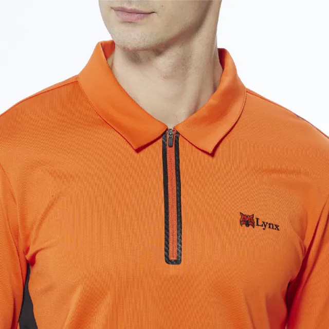 【Lynx Golf】男款合身版內刷毛保暖反光貼條後背造型設計長袖立領POLO衫/高爾夫球衫(橘色)
