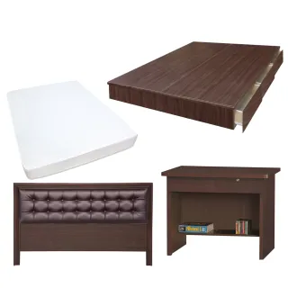 【顛覆設計】房間四件組 皮面床頭片+抽屜床+獨立筒+書桌(單大3.5尺)
