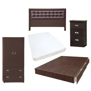 【顛覆設計】房間五件組 皮面床頭片+抽屜床+獨立筒+床頭櫃+衣櫥(單大3.5尺)