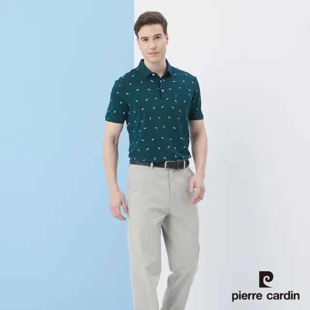 【pierre cardin 皮爾卡登】商務休閒 男款 網眼小船印花短袖POLO衫-深綠色(5217280-48)