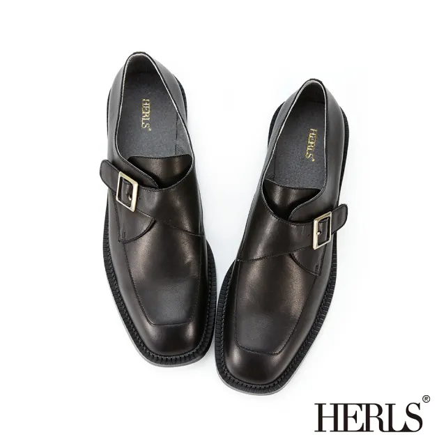 【HERLS】孟克鞋-全真皮英倫方頭單釦孟克鞋(黑色)