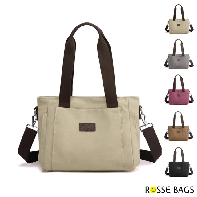 【Rosse Bags】休閒旅行帆布大容量托特包(現+預  卡其色 / 灰色 / 咖啡色 / 紫咖色