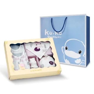 【KU.KU. 酷咕鴨】超好眠洞洞懶人包巾旗艦彌月禮盒6件組(藍/粉)
