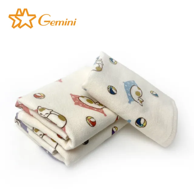 【Gemini 雙星】官方直營 和風逗球貓紗布小方巾(超值四入組)