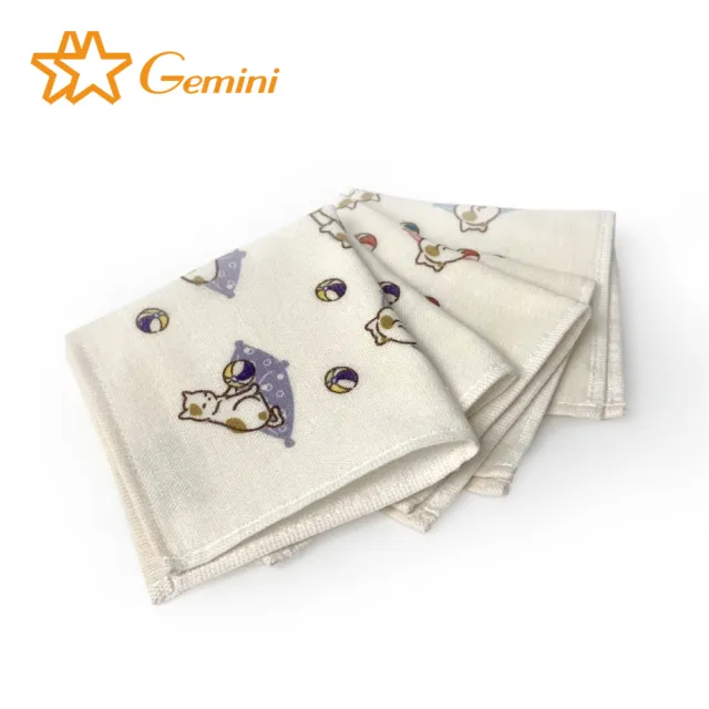 【Gemini 雙星】和風逗球貓紗布小方巾(超值四入組)