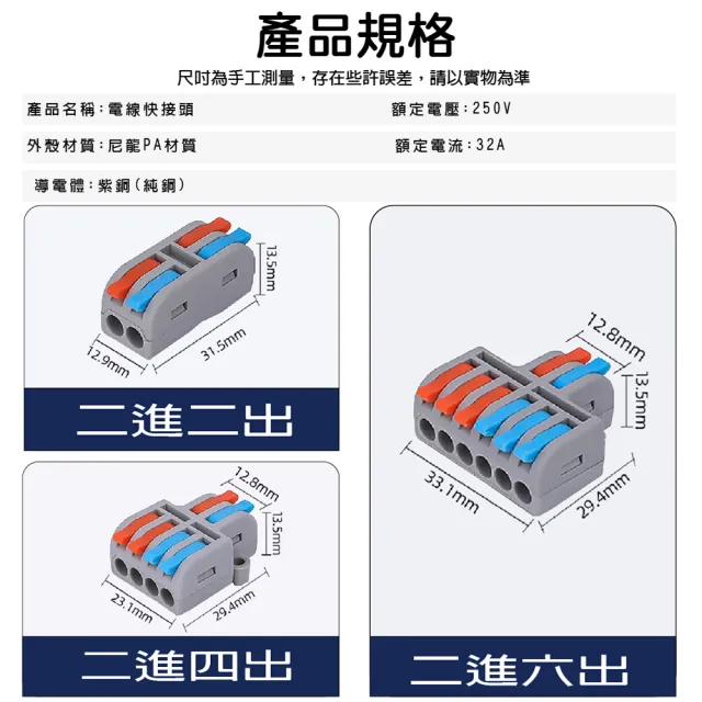 【青禾坊】2進4出 B2-4-50顆(電線連接器/快速配線/燈具接線夾/接線端子/快速接頭/電火布)