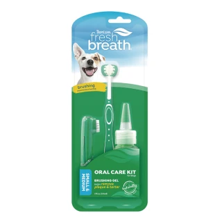 【Fresh breath 鮮呼吸】犬貓凝膠牙刷組 中小型(天然寵物潔牙水、毛體工學寵物牙刷)