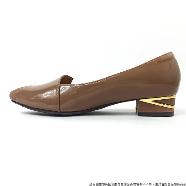 【DeSire】異材質拼接造型尖頭低跟樂福鞋-茶色(0367007-86)