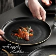 【Homely Zakka】北歐輕奢風金邊黑色磨砂陶瓷餐具/牛排盤/西餐盤_小圓平盤20cm(飯碗 餐具 餐碗 盤子 器皿)