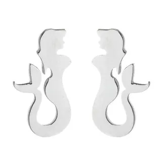 【VIA】白鋼耳釘 白鋼耳環 美人魚耳釘/時尚系列 美人魚造型白鋼耳釘(鋼色)