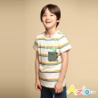 【Azio Kids 美國派】男童 上衣 配色口袋恐龍印花橫條紋短袖上衣T恤(白)