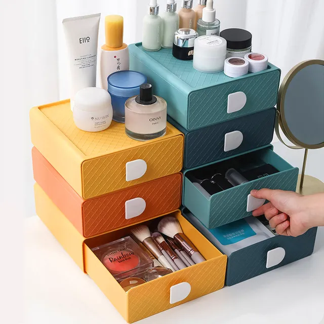 【E.City】可疊加菱紋桌上型抽屜收納盒