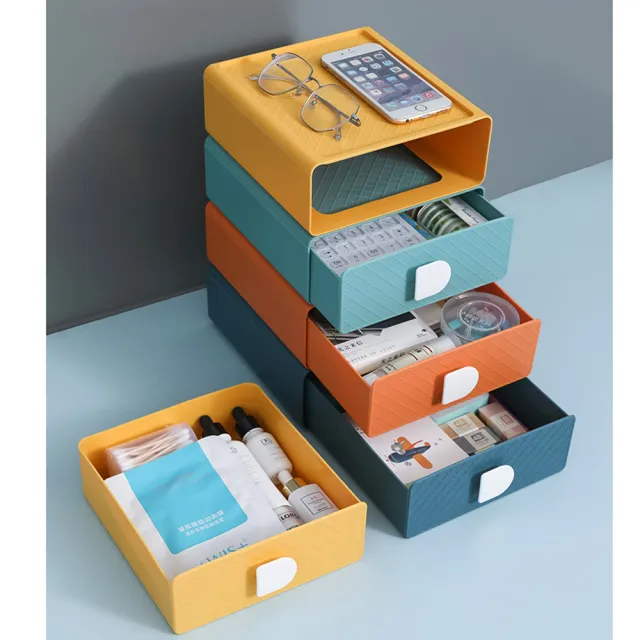 【E.City】可疊加菱紋桌上型抽屜收納盒