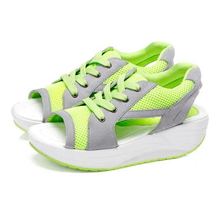 【YOBAR】運動風網紗透氣設計款反絨皮搖搖涼鞋(綠)