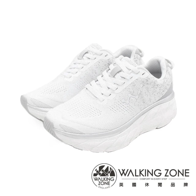 【WALKING ZONE】女 天痕W系列 飛線編織增高休閒鞋 女鞋(白)