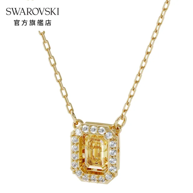 【SWAROVSKI 官方直營】MILLENIA 淡金色黃水晶正方形項鏈 交換禮物(Collection I)