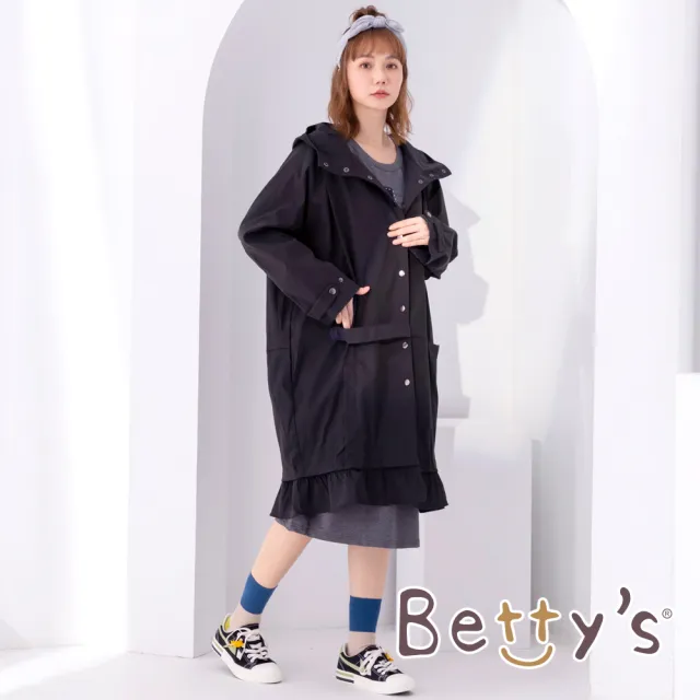 【betty’s 貝蒂思】荷葉邊寬版連帽風衣(黑色)