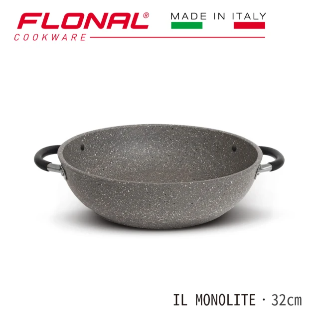 【Flonal 芙諾納】IL MONOLITE/雙耳炒鍋附玻璃蓋/32CM(100%義大利製造)