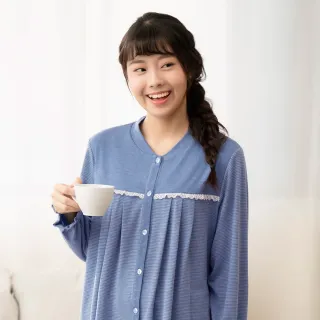 【Wacoal 華歌爾】睡衣-睡眠研究所 M-LL立領長袖褲裝 EKS發熱紗-LWB57213NB(溫暖藍)