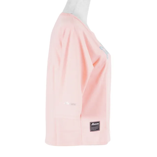 【MIZUNO 美津濃】Mizuno T-Shirt 女 T恤 短袖 七分袖 復古 休閒 修飾 MIT 粉紅(D2TA120266)