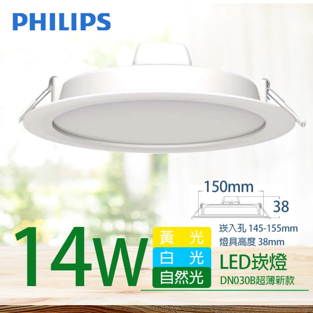 【Philips 飛利浦】LED超薄型崁燈 14W 直徑150mm DN030B G2(1150-1200lm 舒視光最新款)